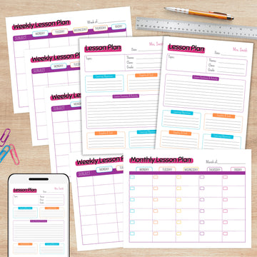 customizable bright colored lesson plan templates
